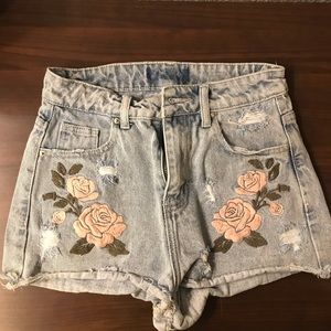 Embroidered denim shorts